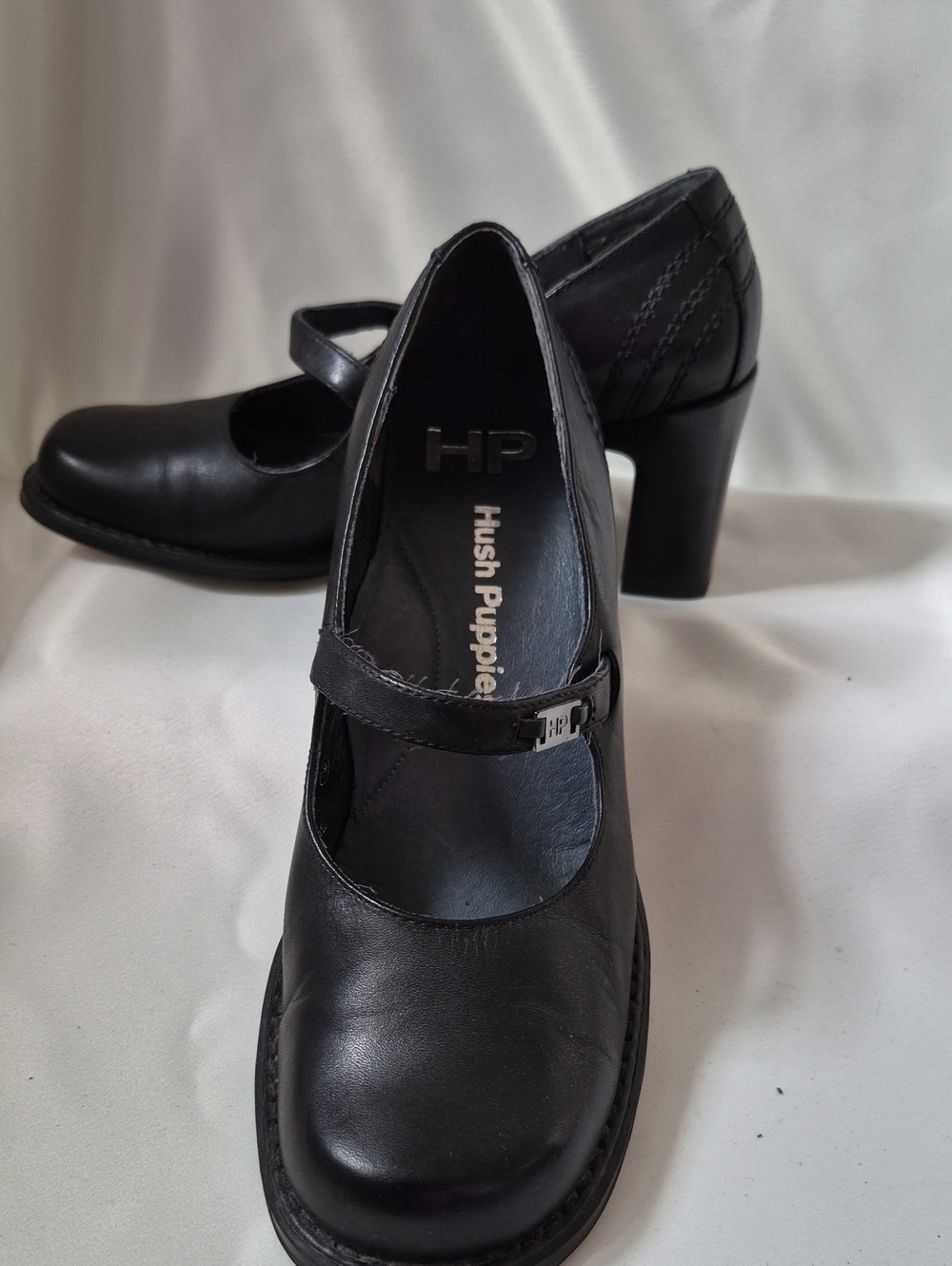 Hush Puppies Black Mary Jane Block Heel Shoes